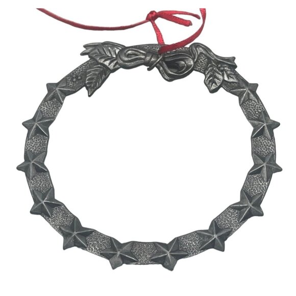 Christmas wreath ornament metal bow stars empty center ribbon 3x3" READ - Picture 1 of 5
